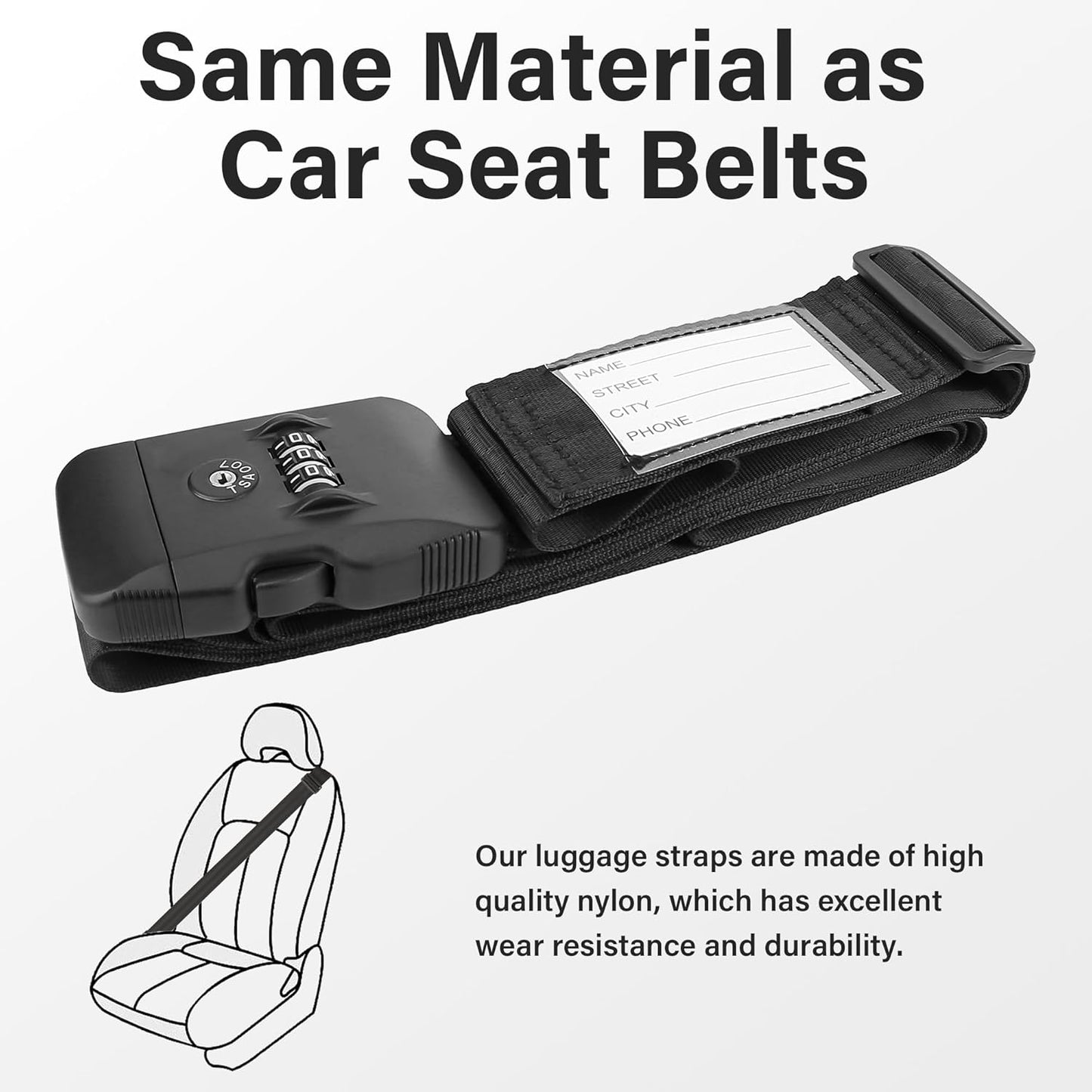 Luggage Straps, TSA Approved Luggage Strap Belt with Combination Lock for Suitcases, 2 Pack Heavy Duty Adjustable Black Cross Suitcase Straps with Name Tags for Travel, Carry On Bags, Protect