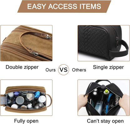 BAGSMART Toiletry Bag for Men, Canvas Travel Toiletry Organizer Dopp Kit Water-resistant Shaving Bag for Toiletries Accessories,Khaki-Medium