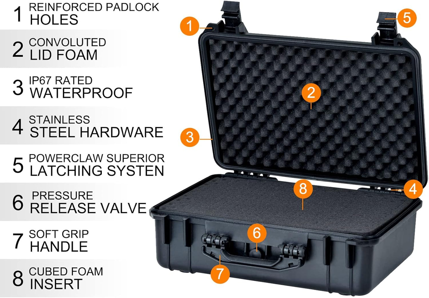 MEIJIA All Weather Portable IP67 Waterproof Protective Case, Hard Camera Case with customizable foam, Perfectly Protection of Camera, Drones,Pistols,Lens,Equipments,Black,18.5 x14.06x6.93inches