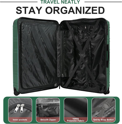 Luggage Sets 4 Piece, ABS PC Lightweight Suitcases with Wheels, Hardshell Luggage Sets Suitcase set with TSA Lock Green (12in 20in 24in 28in)