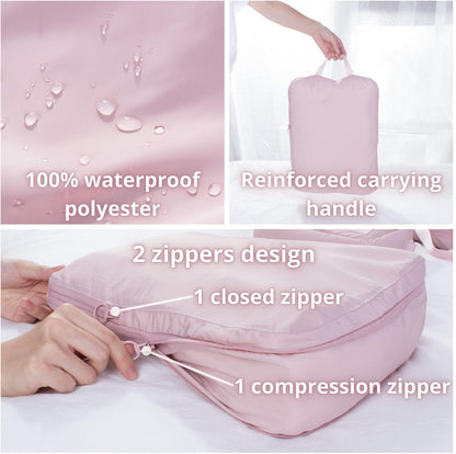 tianzong Compression Packing Cubes for Suitcases, Luggage Organizer Bags Set for Travel (Pink, 2 Pack Medium)