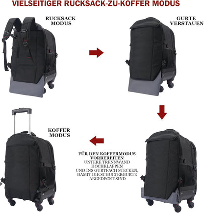 StarCloud 4-Wheel Rolling Backpack 45L (22x14x9 in): 17.3-Inch Roller Travel Laptop Backpack for Business, Water-Resistant Carry-On Luggage, Airline Approved Suitcase for Travel and Commuting