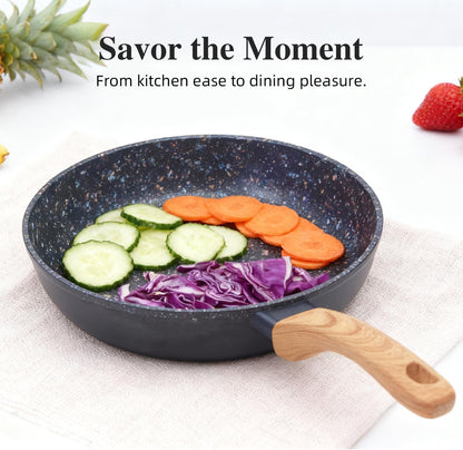 3-Piece Nonstick Pots and Pans Set with Lids, Includes 10.25 Inch Frying Pan 1.5Qt Saucepan and 2.2Qt Stock Pot, PFOA Free Dishwasher Safe Induction Compatible Family Cookware, Black