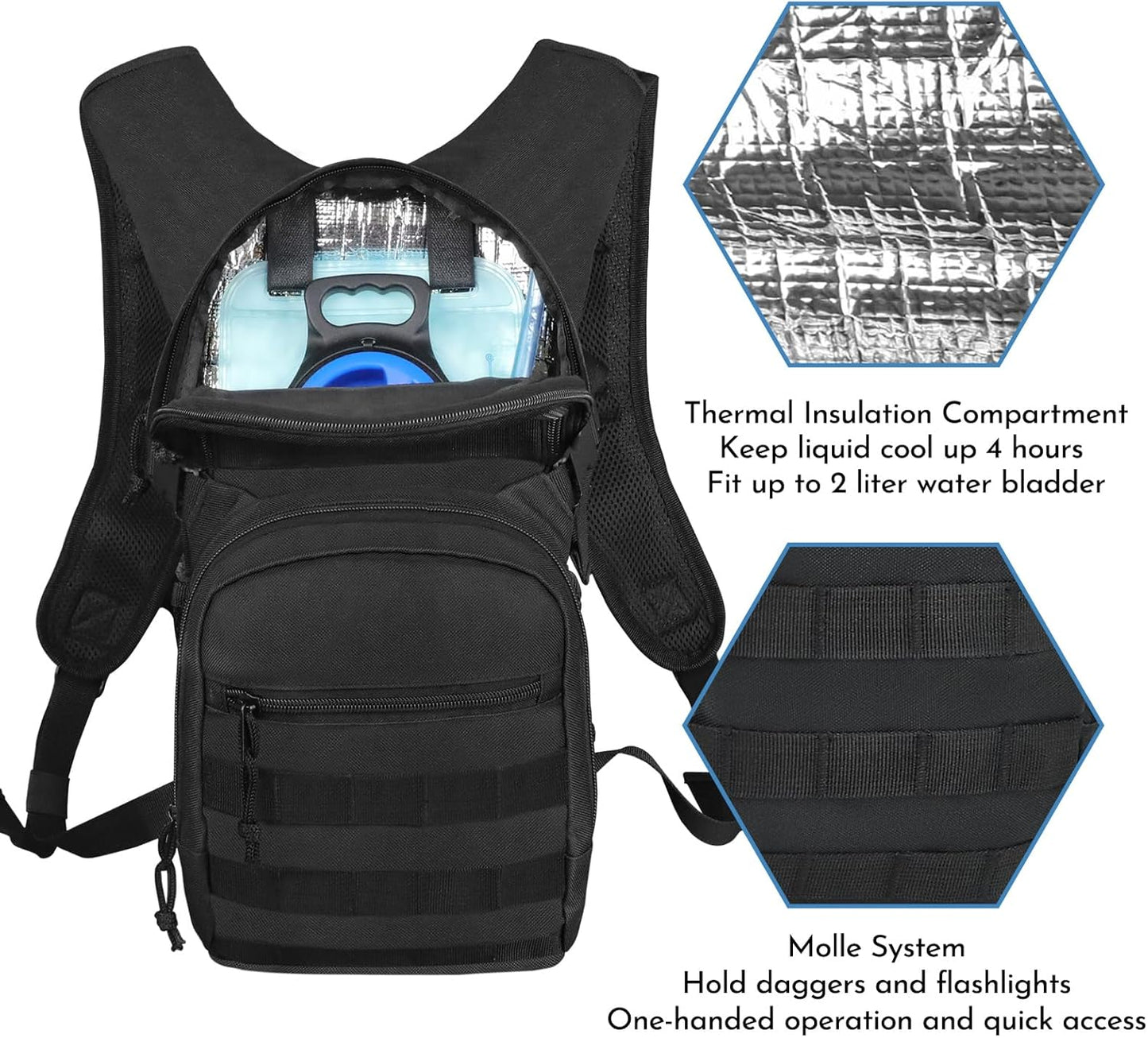 Tactical Hydration Backpack 2L Water Bladder - Lightweight Durable Pack for Hiking, Running, Outdoor Adventures, Adjustable Straps & Leak-Proof Design
