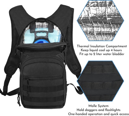 Tactical Hydration Backpack 2L Water Bladder - Lightweight Durable Pack for Hiking, Running, Outdoor Adventures, Adjustable Straps & Leak-Proof Design