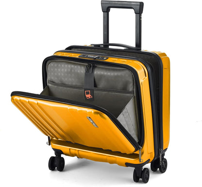 TydeCkare 16" Carry on Luggage with 2 Laptop Compartments, Lightweight Hardshell ABS+PC Suitcase with Dual Control TSA Lock, with YKK Zipper, 4 Spinner Silent Wheels, for Business Travel, Orange