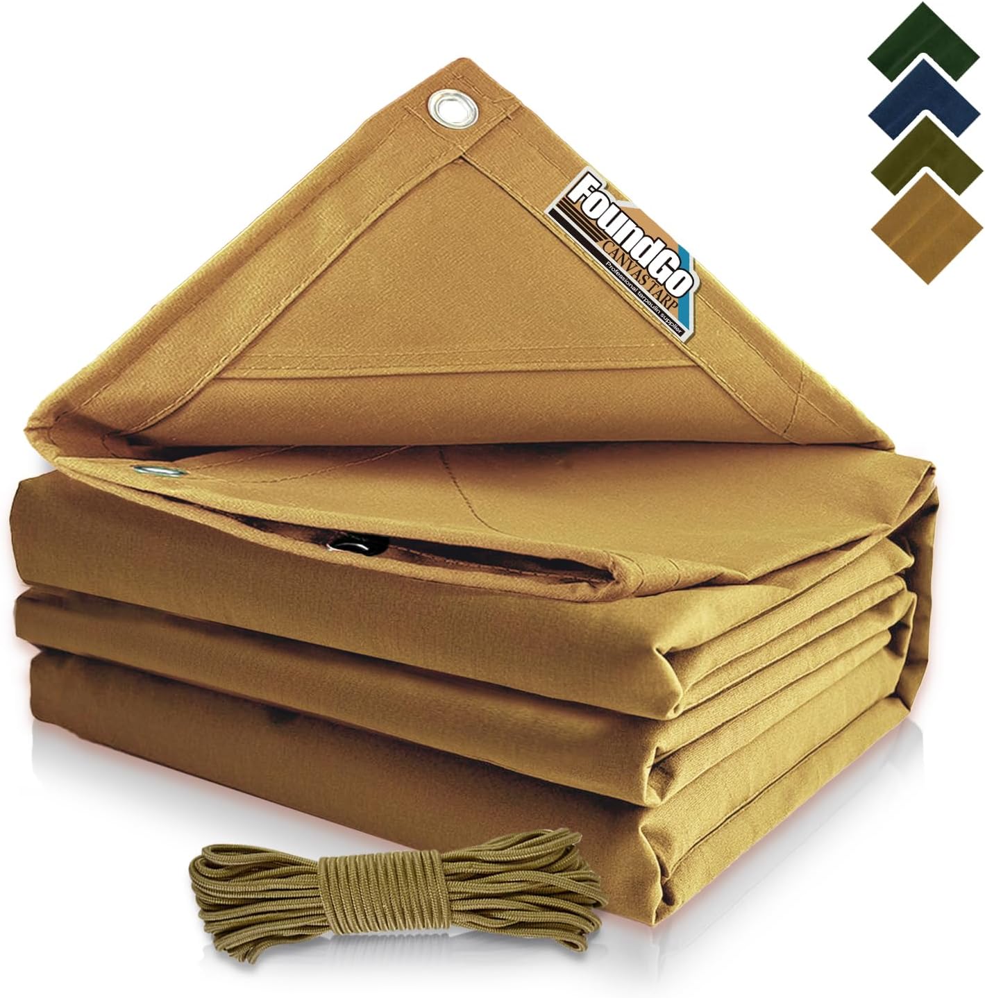 FoundGo 6x8ft Canvas Tarp 22 Mil Tarps 14 oz Canvas Tarpaulin Heavy Duty Cloth Water/UV Resistant Cover with Rustproof Grommets & Ropes for Cars,Roofs,Boats,Camps,Sunshades，Moisture Barrier -Tan