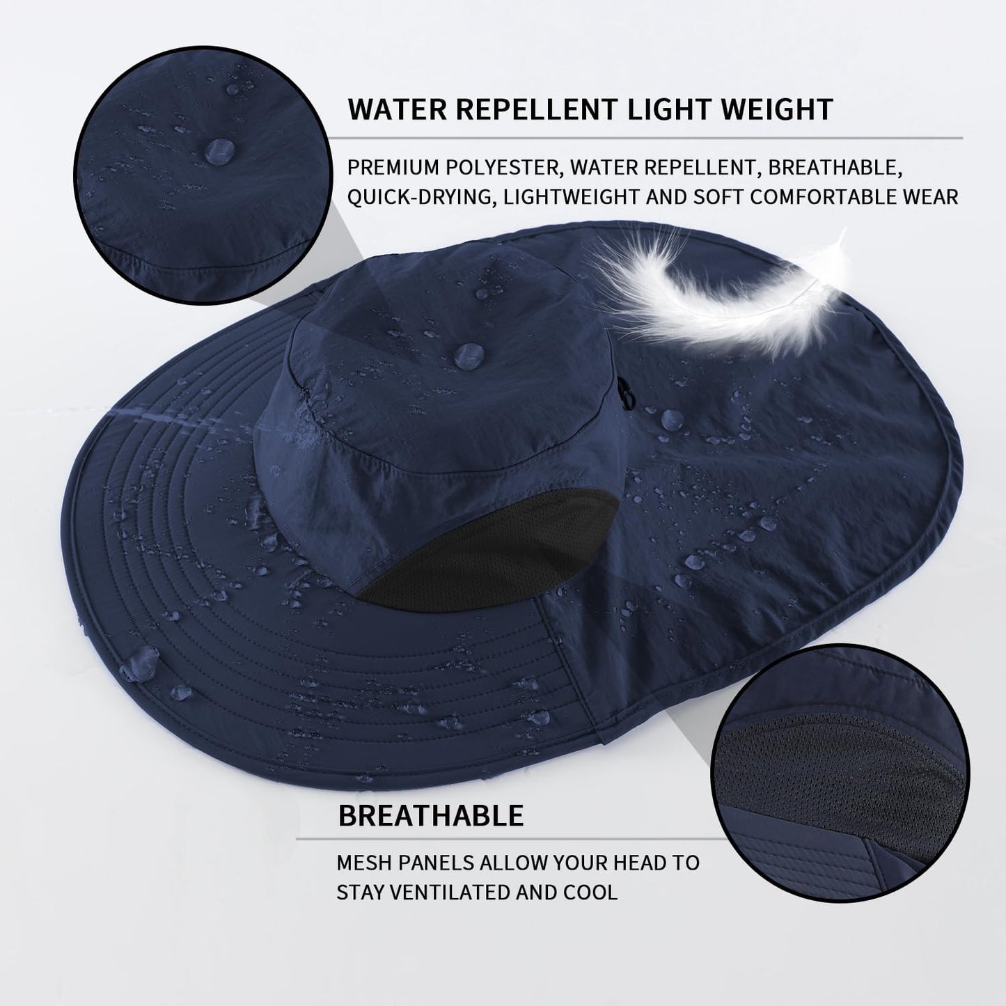 Home Prefer Outdoor UPF50+ Sun Hat Wide Brim Mesh Fishing Hat with Neck Flap