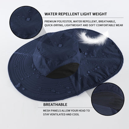 Home Prefer Outdoor UPF50+ Sun Hat Wide Brim Mesh Fishing Hat with Neck Flap