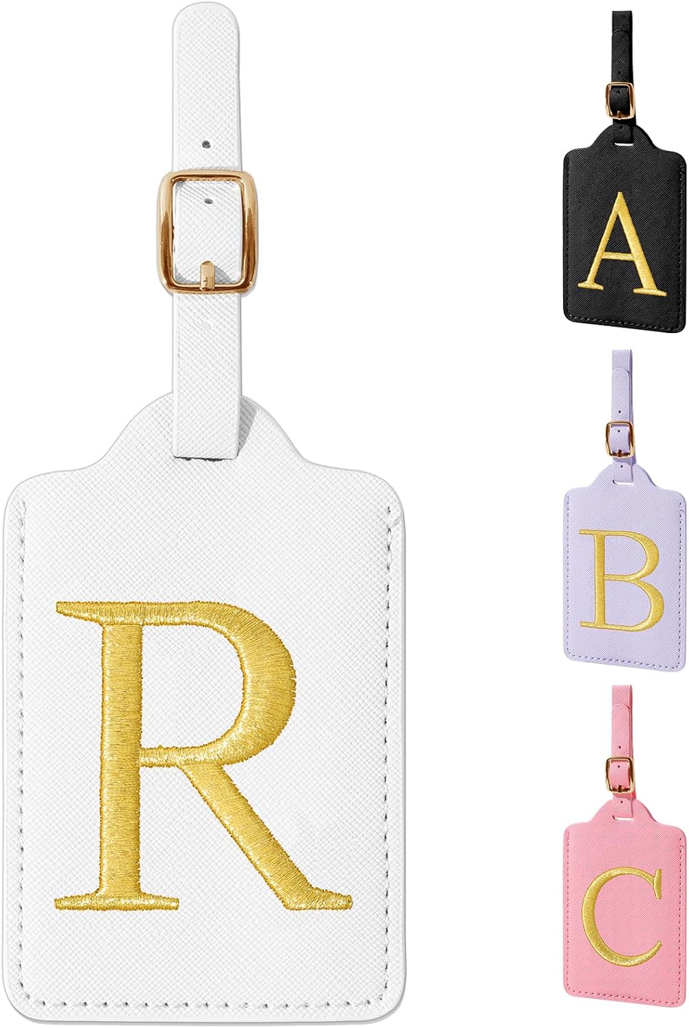 Personalized Initial Luggage Tags for Suitcase TSA Approved, White Leather Cute Luggage Tag with Privacy Cover Name Card, Embroidered Custom Luggage Tags Travel Baggage Tags Gifts for Women Kids(R)