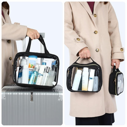 PACKISM Clear Toiletry Bags - 3 Pack Makeup Bags with Handle, Large Opening, Waterproof Cosmetic Bags Fit Carry-on Travel Essentials, Black