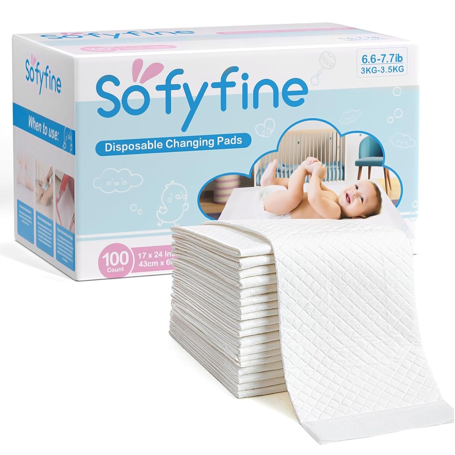100 Count Disposable Changing Pads for Baby 17" x 24"Portable Changing Diaper Liners for Mess Free Travel, Leakproof Incontinence Bed Pads,Waterproof Table Protector Mat, Toddler Pee Pads
