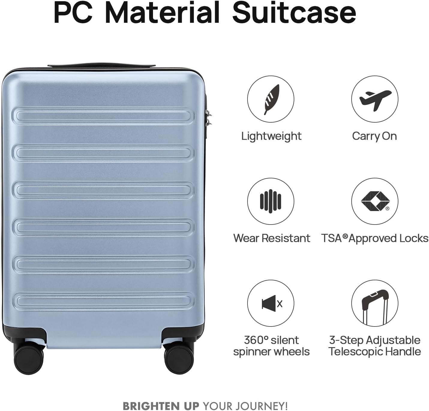 Carry on Luggage 22 X 14 X 9 Airline Approved, 20 Inch Luggage for 3-5 Days Travel, Double Spinner Wheels, 100% Hardshell PC, TSA Lock (09-Blue, Carry-On 20-Inch)