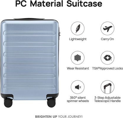 Carry on Luggage 22 X 14 X 9 Airline Approved, 20 Inch Luggage for 3-5 Days Travel, Double Spinner Wheels, 100% Hardshell PC, TSA Lock (09-Blue, Carry-On 20-Inch)