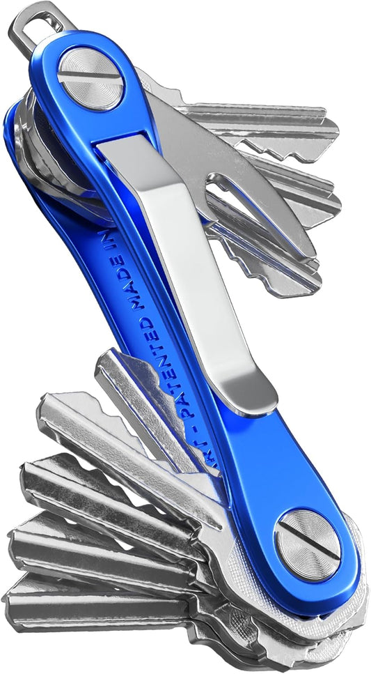 KeySmart Rugged - Multitool Key Holder for Keychain w/Bottle Opener and Pocket Clip, Key Organizer for Key Chain, EDC Keychains, Key Ring for Car Fobs Key Chains, Expandable (Up to 14 Keys, Blue)