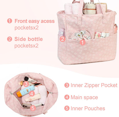 LEDAOU Large Beach Tote Bag Women Waterproof Sandproof Zipper Beach Tote Bag for Pool Gym Grocery Travel with Wet Pocket