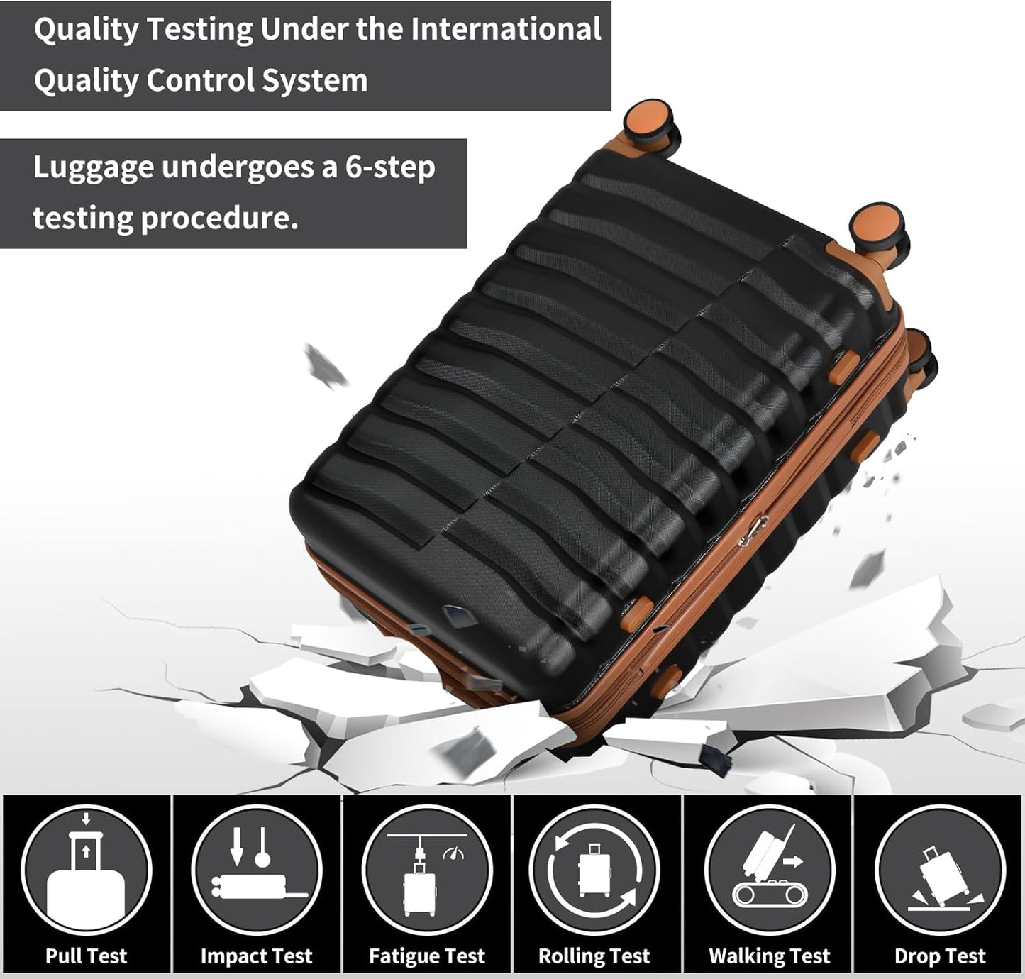 Lightweight Luggage with Spinner Wheels & YKK Zipper, 3-Piece Suitcase ABS+PC Hardside Hard Shell Luggage Set with TSA Lock, Black & Brown (20+24+28 inch)