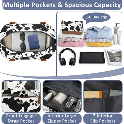 Travel Duffle Bag for Women, Weekender Bags, Hospital Bag for Labor Delivery, Lightweight Tote Duffel Overnight Bag with Luggage Sleeve, Airplane Travel Bags with Toiletry Bag, X-Large, Cow