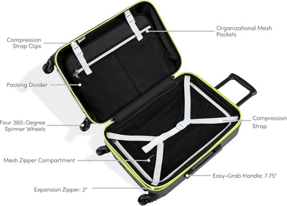 Sherpani Meridian, 22 Inch Carry On Luggage Airline Approved, Rolling Hardside Suitcase 22x14x9, Travel Luggage for Women, Expandable Suitcase, Travel Gift (St. Lucia)