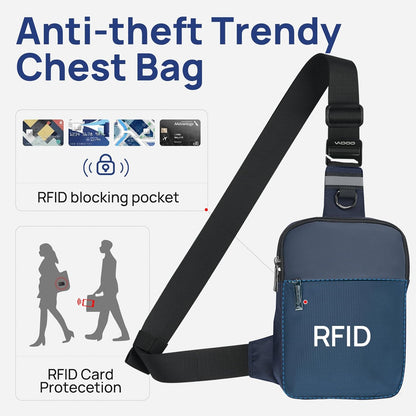 VADOO Mini Sling Bag for Men Women, Small Crossbody Bag with RFID Blocking & Waterproof, Lightweight Phone Chest Bag for Travel Gym (Basic Version- Blue)