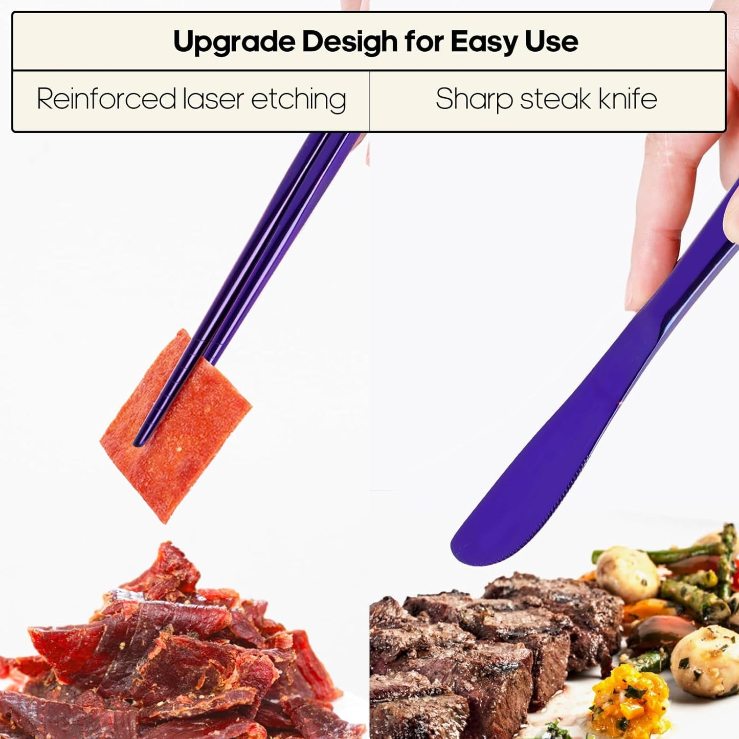 Travel Utensils with Case, Quatish Portable Silverware Set for Work, Stainless Steel Reusable Travel Cutlery Set, Fork and Spoon Set for Picnic, Camping, Gadgets, Lunch Box for Men, Purple