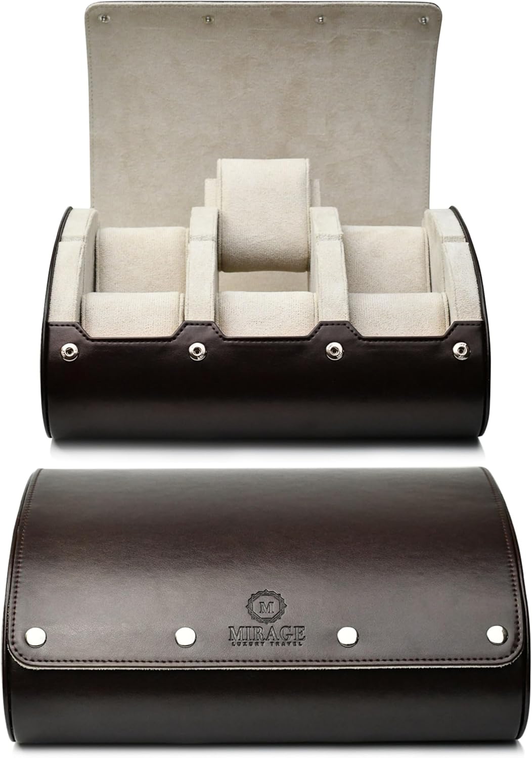 6 Watch Case Bbox for Travel Watch Roll for Men Watch display organizer - Espresso Brown & Ivory White Interior