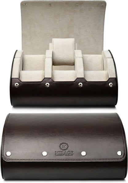 6 Watch Case Bbox for Travel Watch Roll for Men Watch display organizer - Espresso Brown & Ivory White Interior