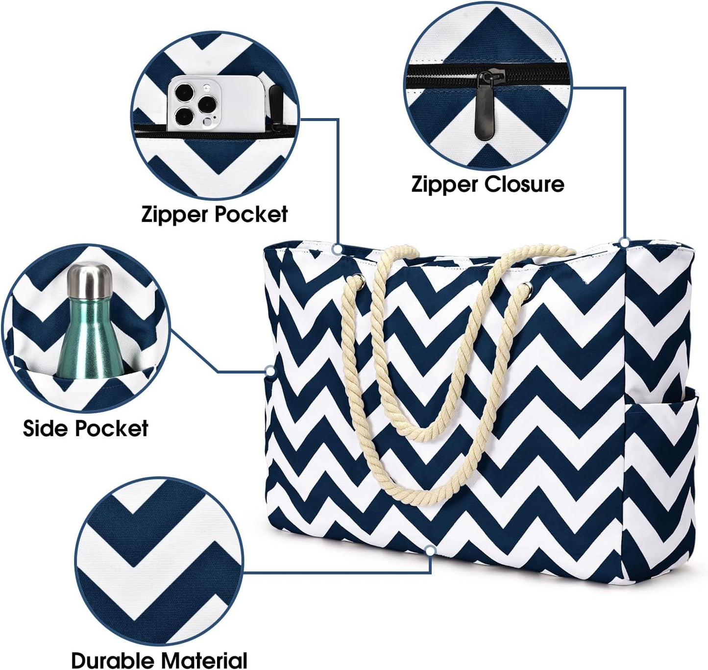 Becokan Beach Bag Large Beach Tote Bag for Women Waterproof Sandproof Swim Pool Bag With Zipper