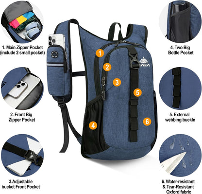 Seektop 15L Small Hiking Backpack for Women Men, Lightweight Hiking Packable Daypack with Phone Pocket for Travel Camping (Dark Blue)