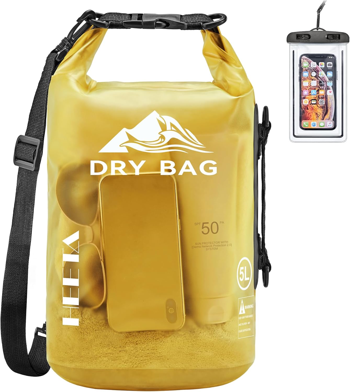 HEETA Dry Bag Waterproof for Women Men, 5L/10L/20L/30L/40L Roll Top Lightweight Dry Storage Bag Backpack with Phone Case for Travel Swimming Boating Kayaking Paddle Board Camping Beach Accessories