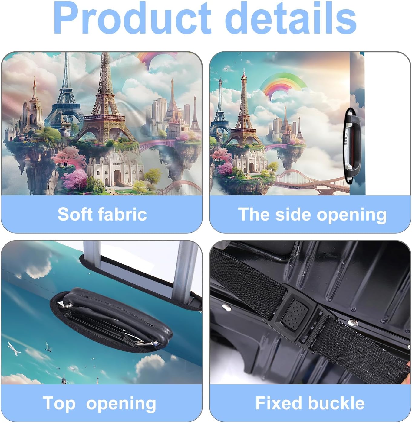 Iron tower Luggage Cover Washable Suitcase Protector Anti-Scratch,Stretchable Fit for 20-34Inch Luggage Durable Travel Bag Cover with Zipper Closure L(28-30inch suitcase)