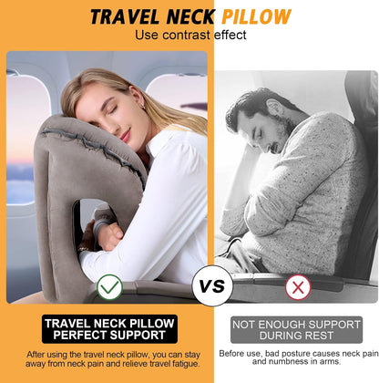 Inflatable Travel Pillow,Multifunction Travel Neck Pillow for Airplane to Avoid Neck and Shoulder Pain,Support Head,Neck,Used for Sleeping Rest, Airplane and Home Use,with Eye Mask, Earplugs,Gray