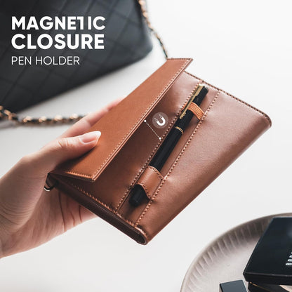 Real Leather Wallet RFID Blocking Passport Holder with Travel Lanyard Document Organizer Brown (Brown)