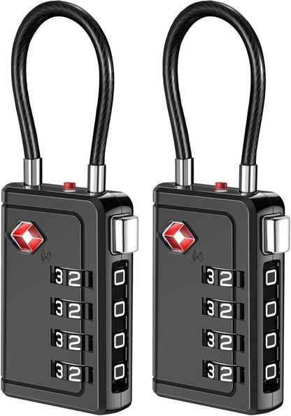 Puroma TSA Approved Luggage Travel Locks with Open Alert Indicator, 4 Digit Combination Resettable Code Zinc Alloy Lock for Suitcase, Backpack, Bag, Toolbox, Locker (2 Pack, Black)