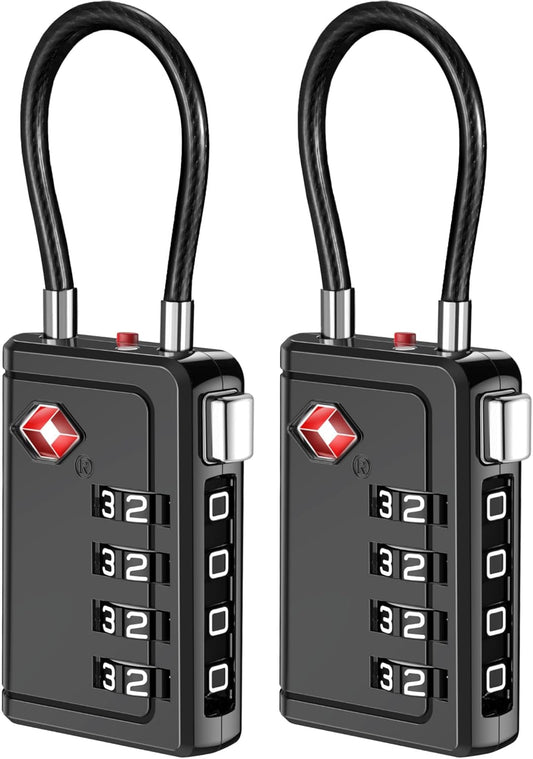 Puroma TSA Approved Luggage Travel Locks with Open Alert Indicator, 4 Digit Combination Resettable Code Zinc Alloy Lock for Suitcase, Backpack, Bag, Toolbox, Locker (2 Pack, Black)