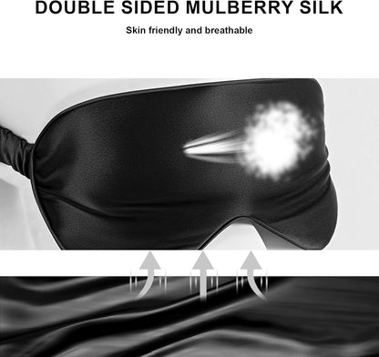 100% Mulberry Silk Sleep Mask, Ultra-Soft Light Blocking Eye Cover for Travel & Rest(Black)
