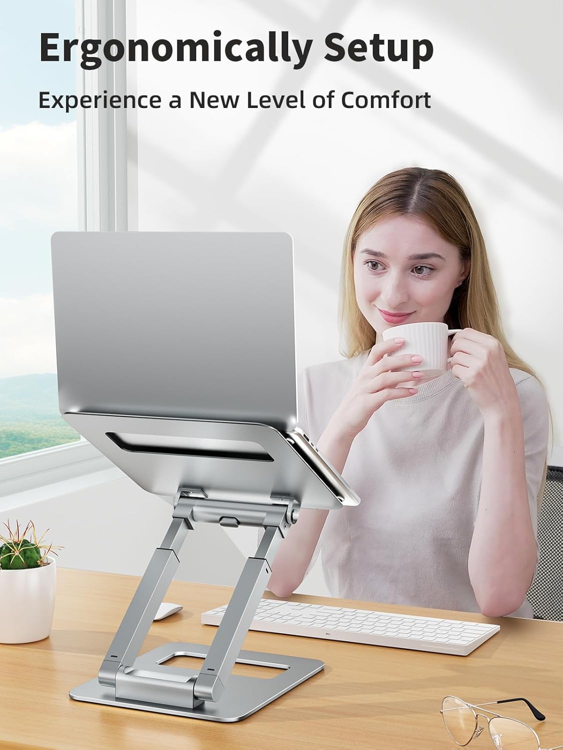 tounee Laptop Stand for Desk Adjustable Height, Telescopic Computer Stand with Pull Out Design Ergonomic Laptop Riser Fits All Laptops 10-17"-Silver