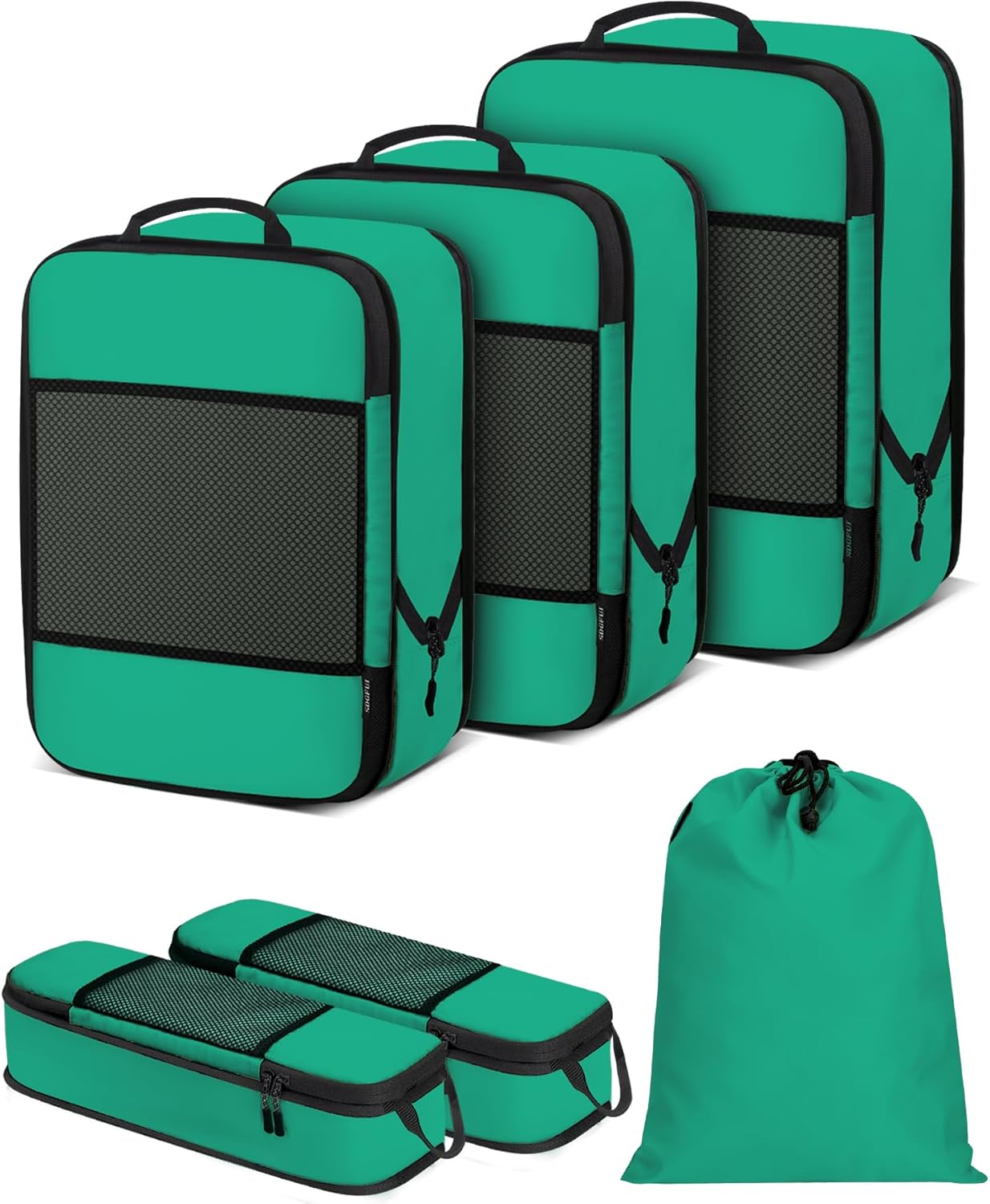 6 PCS Set Compression Packing Cubes for Travel, Lightweight Packing Organizer Bags Travel Essentials for Carry On, Suitcase, Home Closet - Green