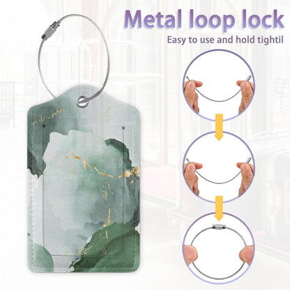 2Pcs Luggage Tag for Suitcase Green Ink Abstract Marble Cute Suitcase Tag with Privacy Flap & Name ID Label & Metal Loop,Travel Bag Luggage Tags for Women