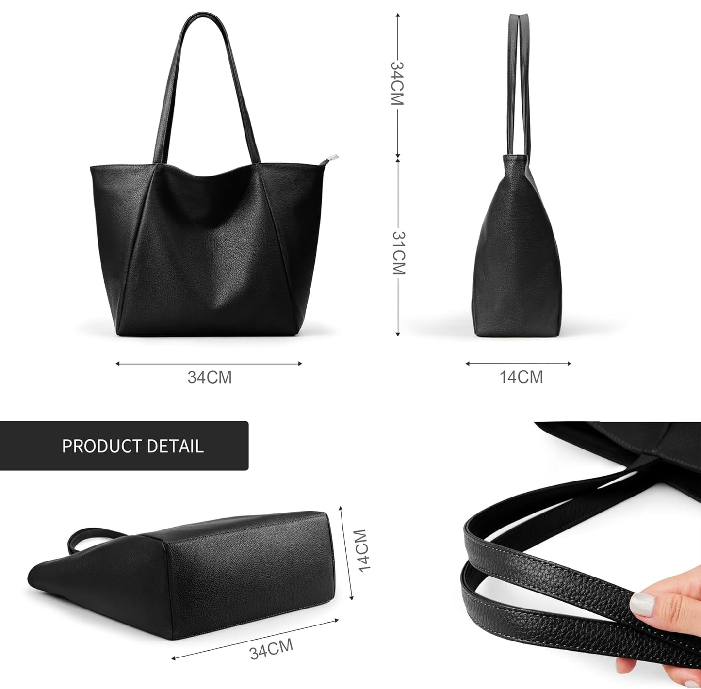 KALIDI Large Tote Bag Vegan Leather Casual Zipper Work Bag Weekender Hobo for Women 23L Oversize Shoulder Travel Purse