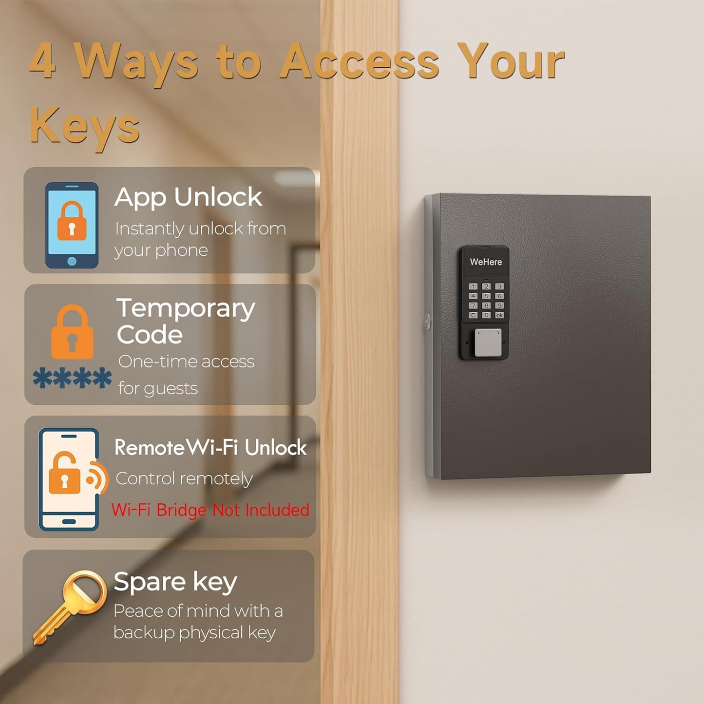 32 Key Lock Box Wall Mount, Smart Key Cabinet One Time Password/APP Bluetooth/Fixed/Wi-Fi Remote/Key Unlock, Key Management for Valets/Realtors/Office/Hotel