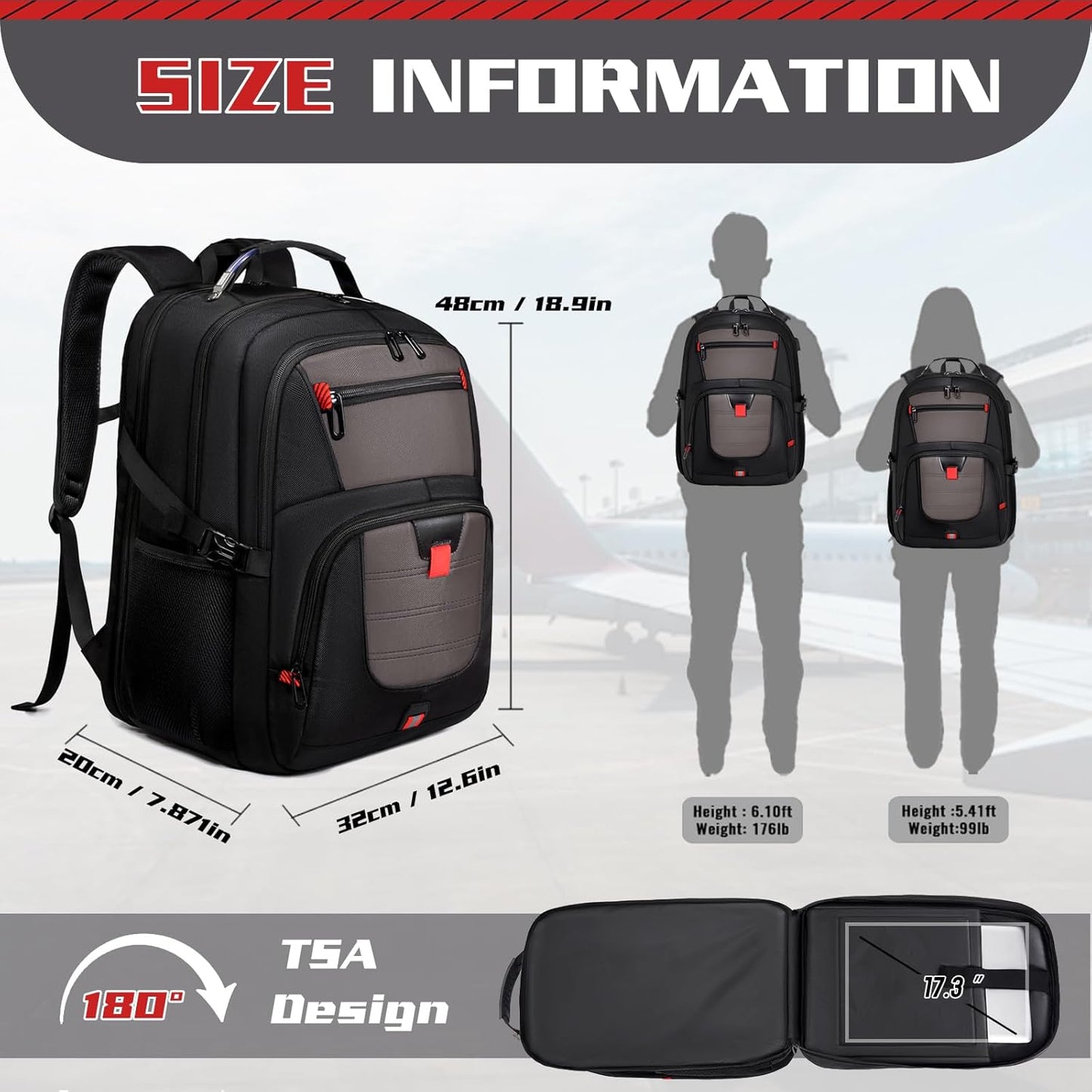 Extra Large Backpack, Travel Backpack, 17.3 Laptop In for Men, Extra Sturdy TSA Friendly with USB Port College School Rucksack Bag Gifts for Him Men Women, Grey