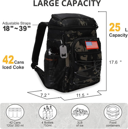 Tactical Backpack Cooler, 25L Cooler Backpack Insulated Leak-Proof, Heavy Duty Large Lunch Backpack, Waterproof Ice Chest Backpack for Men Women Adults Work Daytrip Camping Beach Hiking Accessories