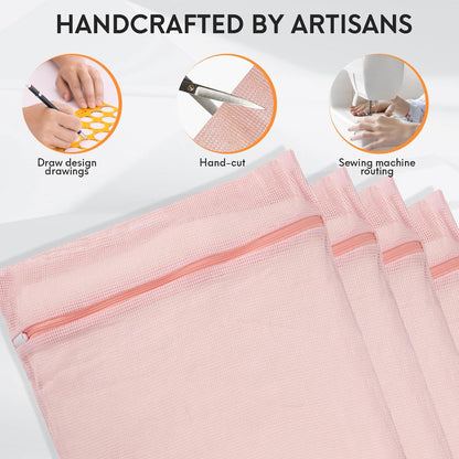 4-Piece Pink Large Durable Organic Cotton Mesh Laundry Bags with Sturdy Zippers and Breathable Mesh are Delicate Laundry Bags for Underwear, Clothes, Pants and Socks
