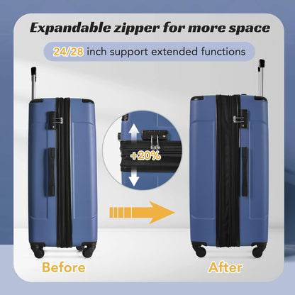Merax Luggage Sets of 2 Suitcases With Wheels, Expandable and Lightweight, TSA Lock, Hardside Spinner Carry On Luggage (20 28 inch Blue)