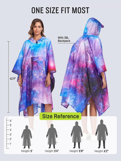 SaphiRose Extra Thick Hooded Rain Poncho Double Layer Waterproof Raincoat Jacket for Men Women Adults
