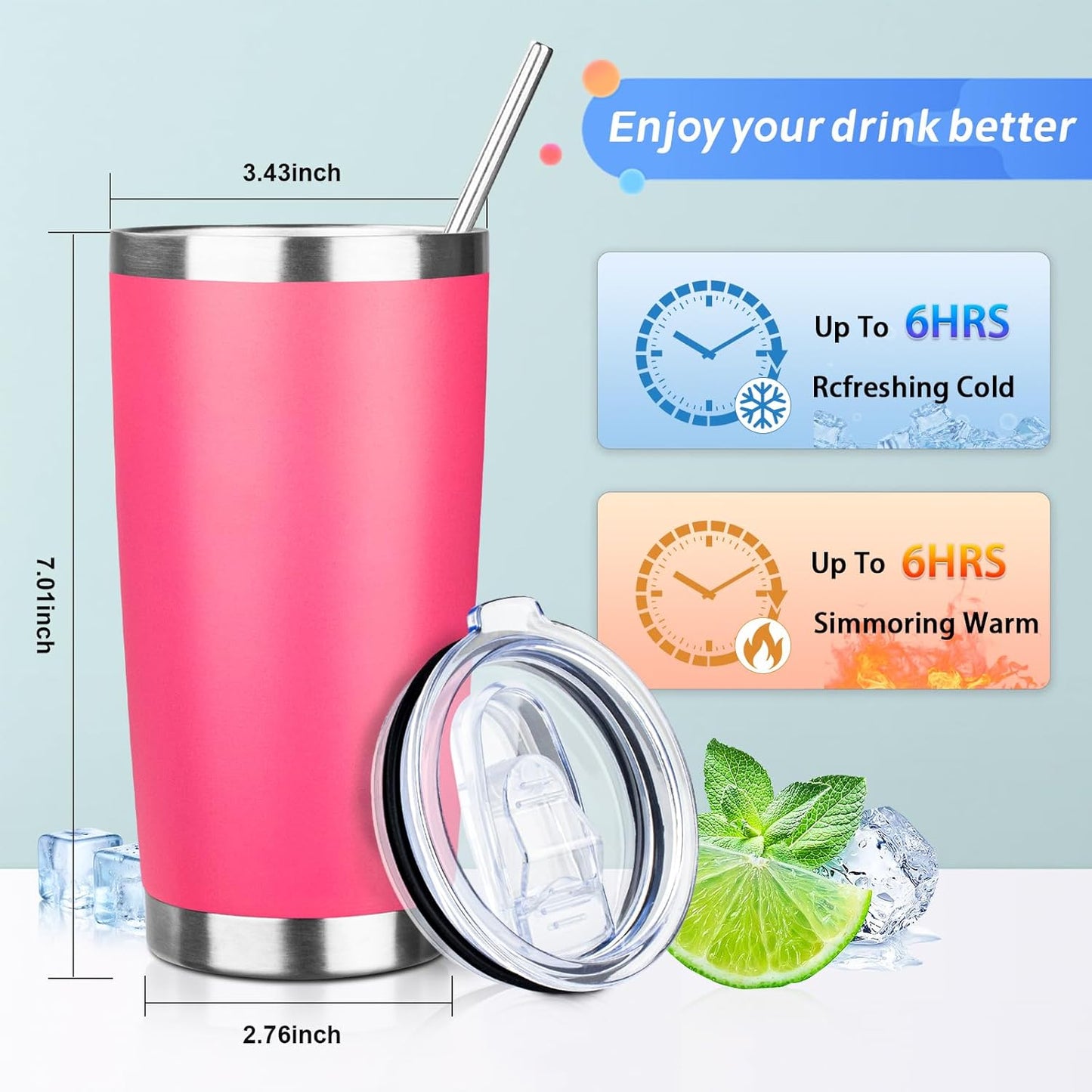 20oz Tumbler with Straw and Brush, Stainless Steel Vacuum Insulated tumbler, Double Wall Insulated Coffee Tumbler for Outdoor, Home, Travel,Office (Mix-1,8pcs)