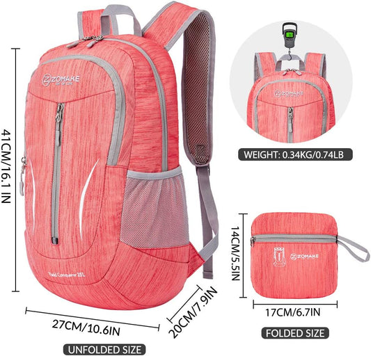 ZOMAKE 25L Ultra Lightweight Packable Backpack, Foldable Hiking Backpacks Water Resistant Small Folding Daypack for Travel(Red)