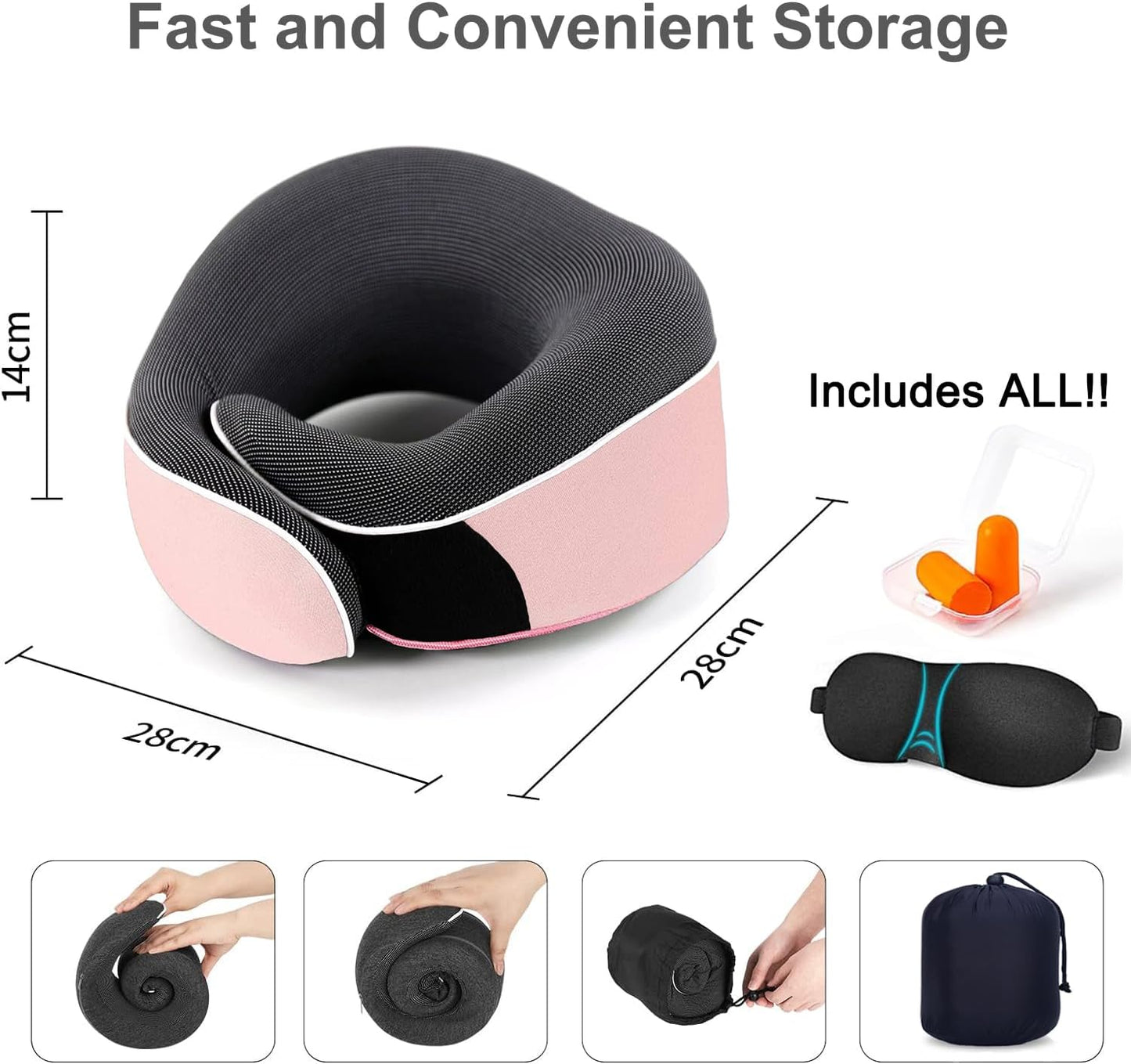 Travel Neck Pillow, Best Memory Foam Airplane Pillow for Head Support Soft Adjustable Pillow for Plane, Car & Home Recliner Use (Pink1)