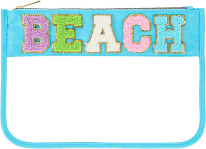 DYSHAYEN Chenille Letter Clear Zipper Pouch for Travel,Nylon Clear Cosmetic Bag,Makeup Travel Bag for Women Girls 11.8 Inches x 8.2 Inches